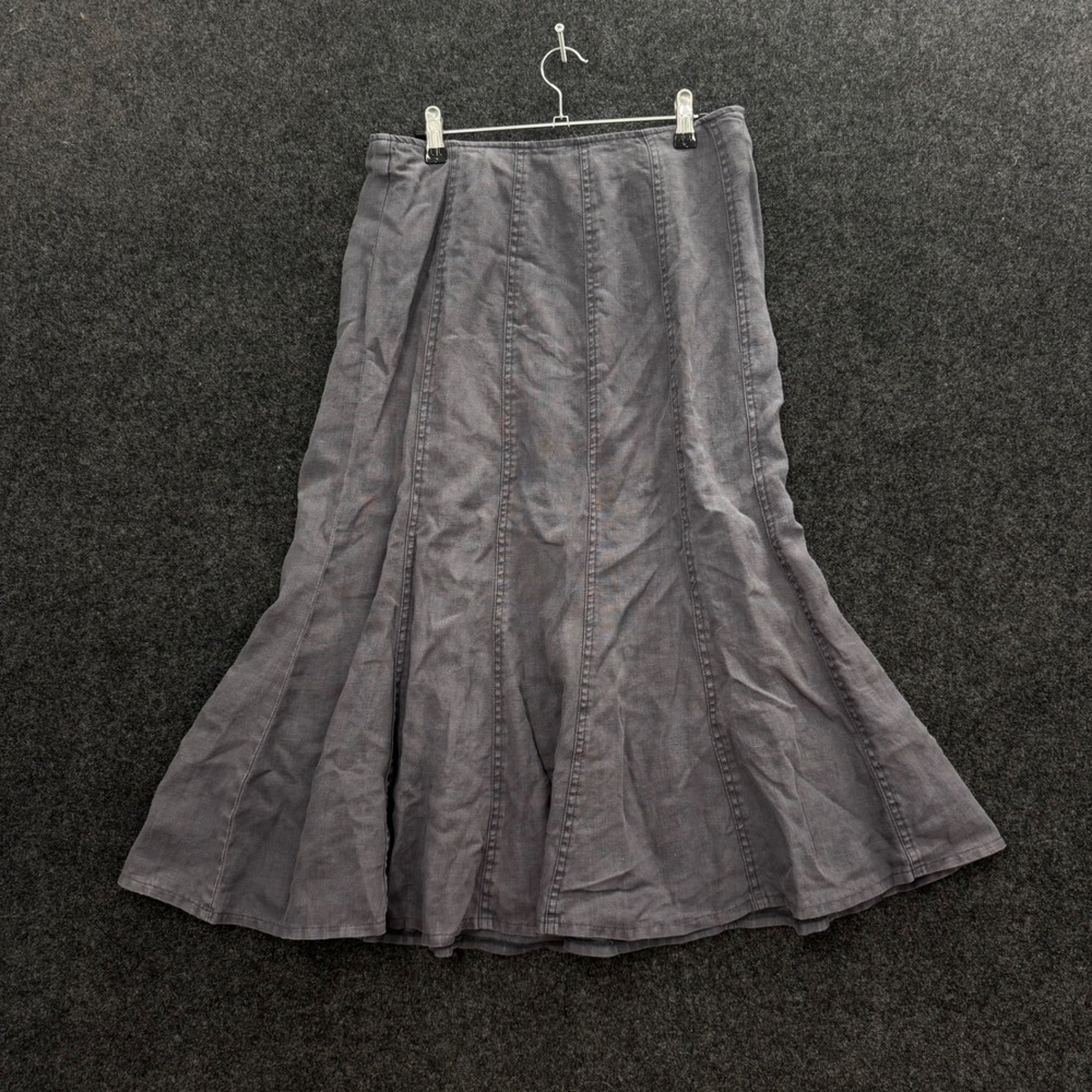 Fragile Vintage 90s Linen Blend Midi Skirt Charcoal Gray Panel A-Line Womens M